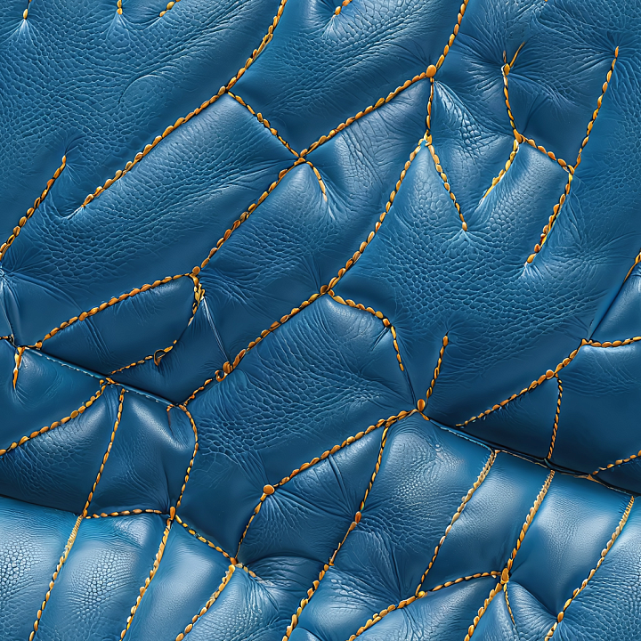 Blue Quilted Leather Featuring Detailed Pattern and Prominent Stitching seamless PBR texture preview