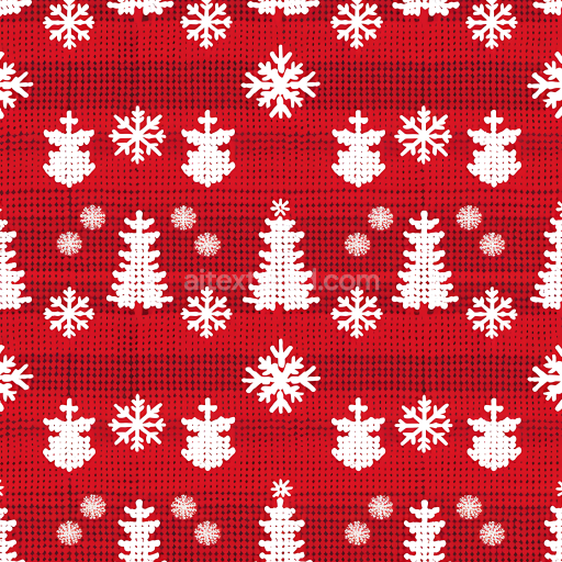 Seamless 3D PBR Texture of Red Knit Christmas Pattern with Snowflakes and Trees