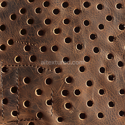 Seamless 3D PBR Distressed Brown Leather Texture with Perforations and Detailed Stitching