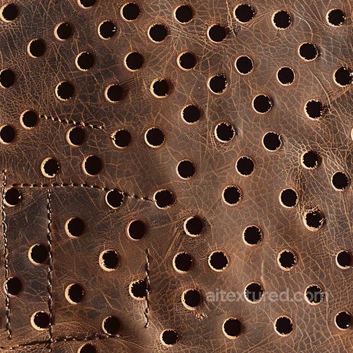 Distressed Brown Leather Texture with Perforations and Detailed Stitching seamless Leather PBR texture