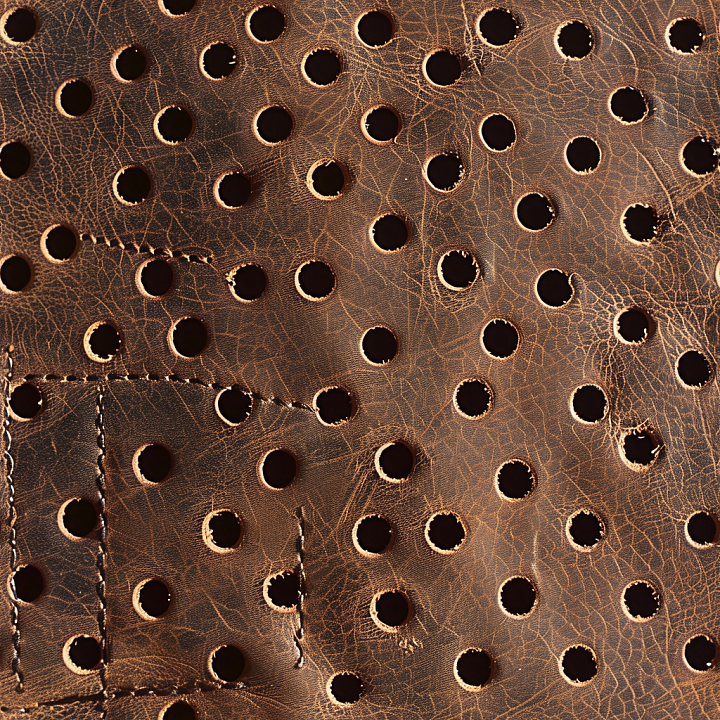 Distressed Brown Leather with Perforations and Detailed Stitching seamless PBR texture preview