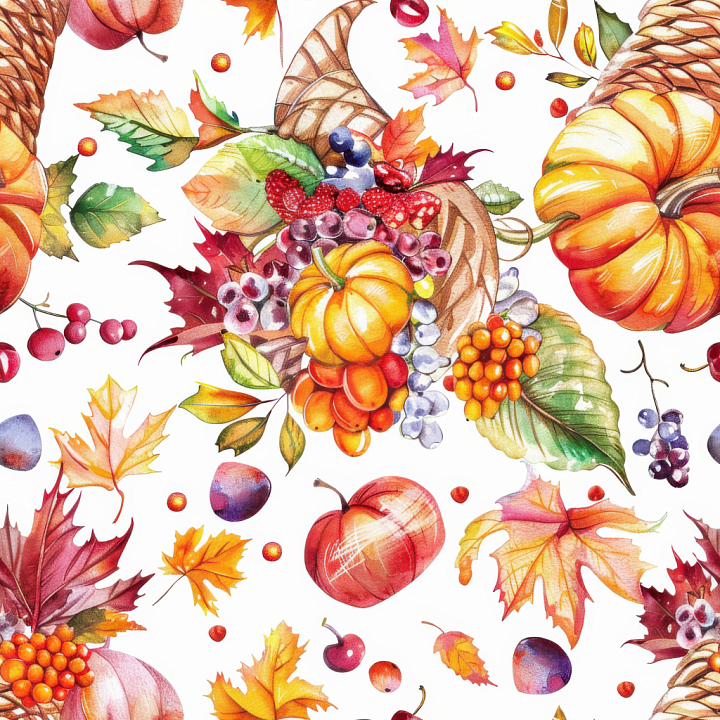 Colorful Thanksgiving Harvest Pattern with Pumpkins and Fall Leaves seamless PBR texture preview