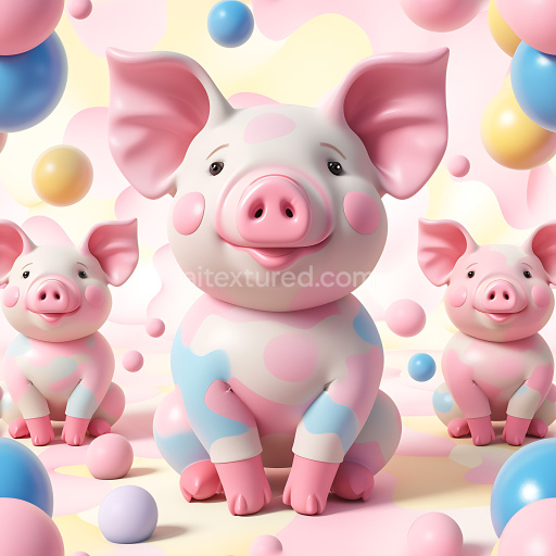 Seamless 3D Inflated Vinyl Piggy Texture with Pastel Spots and Glossy Finish