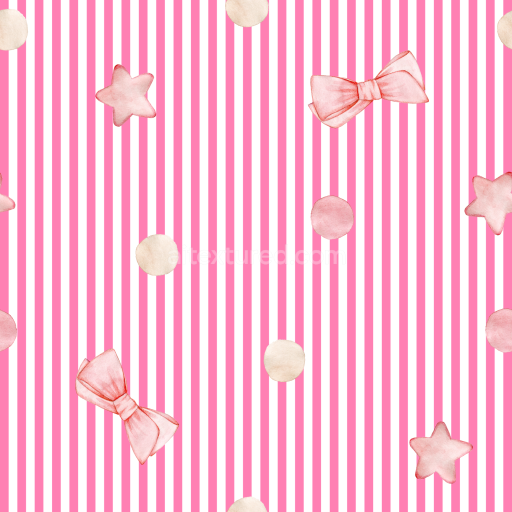 Seamless 3D PBR Texture with Pink Stripes, Watercolor Stars, Bows, and Dots for Baby Girl Themes