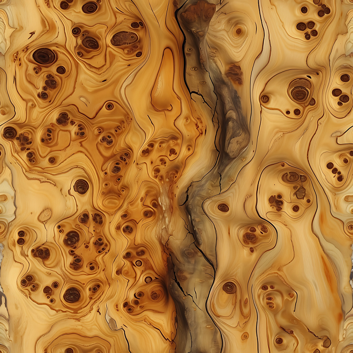 Burl Wood Featuring Rich Knots and Natural Cracks seamless PBR texture preview
