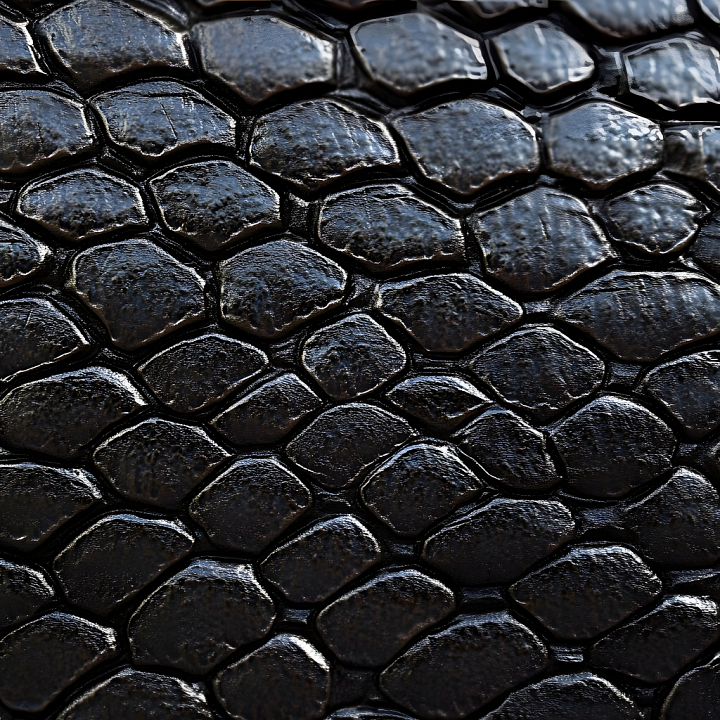 Reptilian Black Scales Skin with Glossy Detail seamless PBR texture preview