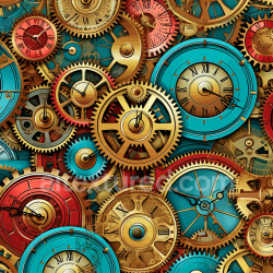 seamless Seamless 3D PBR Texture of Vintage Clockwork Gears and Clocks in Rich Brass and Blue texture 8k free download PBR