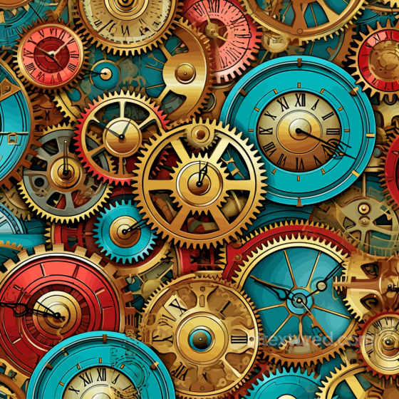 Vintage Scrapbook Texture of Vintage Clockwork Gears and Clocks in Rich Brass and Blue Vintage Scrapbook texture preview
