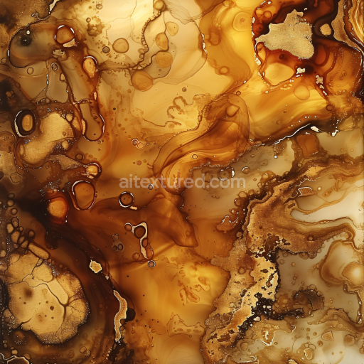 Seamless 3D Alcohol Ink PBR Texture Featuring Amber Gold Veins and Fluid Marbling