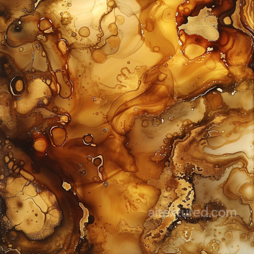 Alcohol Ink PBR Texture Featuring Amber Gold Veins and Fluid Marbling seamless Alcohol ink PBR texture