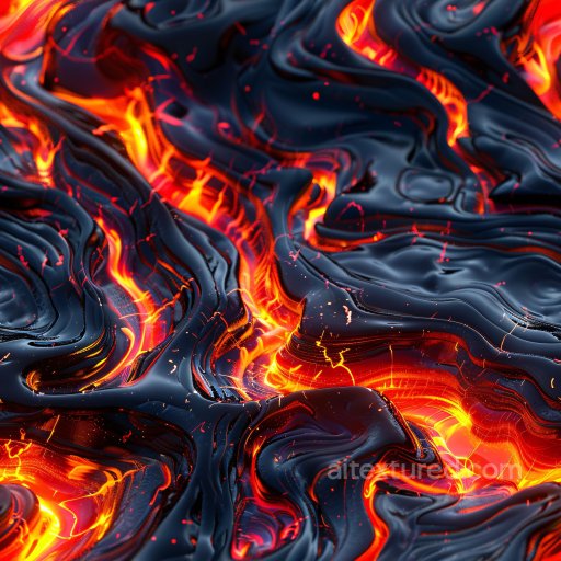 Seamless 3D PBR Texture of Glossy Hot Lava with Flowing Molten Rock texture preview