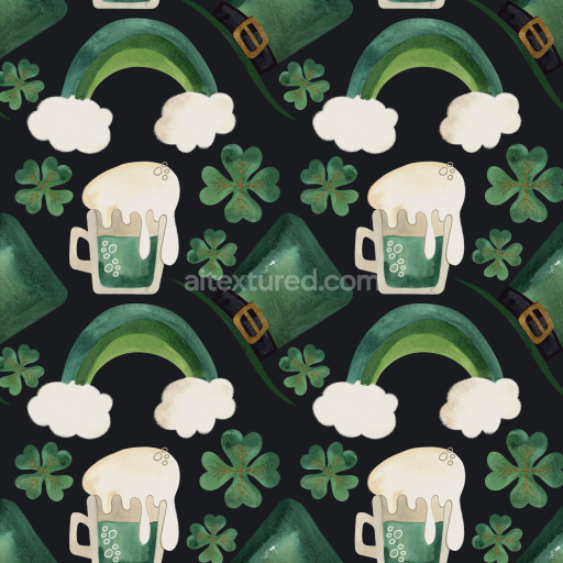 Seamless 3D PBR Texture Featuring St Patrick's Day Themed Watercolor Illustrations
