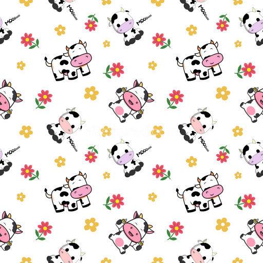 Pattern Bundle - Seamless 3D Pattern PBR Texture with Playful Cartoon Cows and Colorful Floral Motifs texture preview