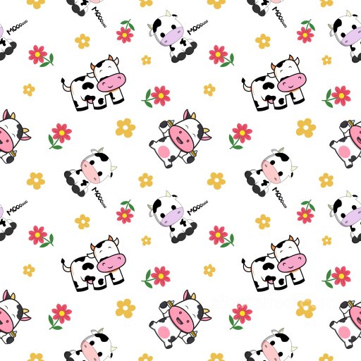Pattern PBR Texture with Playful Cartoon Cows and Colorful Floral Motifs seamless Pattern Bundle PBR texture