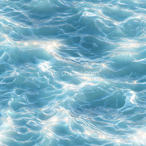 Seamless 3D PBR Water Texture with Realistic Ocean Surface Waves and Sparkling Highlights