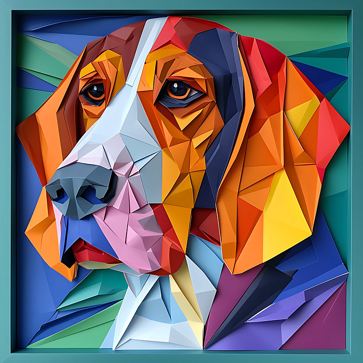 Featuring Vibrant Polygonal Dog Portrait seamless PBR texture preview