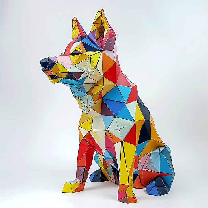Featuring Vibrant Geometric Dog Design with Triangular Patches seamless PBR texture preview
