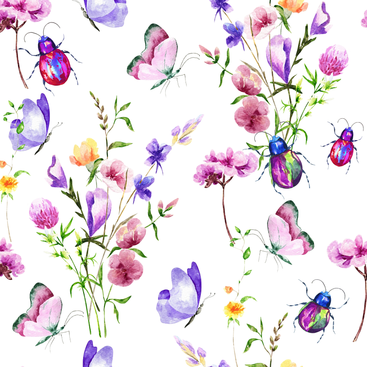 Watercolor Butterflies Floral Fabric in Pastel Colors seamless PBR texture preview