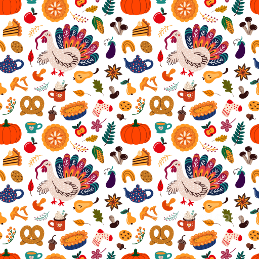 Thanksgiving Texture Featuring Festive Icons and Autumnal Elements seamless Thanksgiving PBR texture