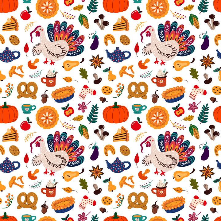 Thanksgiving Featuring Festive Icons and Autumnal Elements seamless PBR texture preview