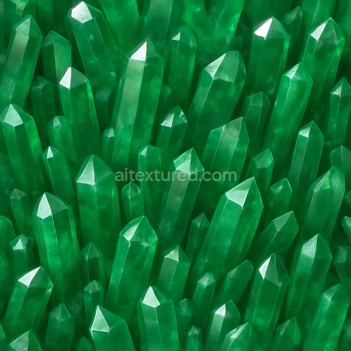 Seamless 3d texture pbr 8k of translucent emerald crystal points with vibrant green gemstone clarity and crystal gloss