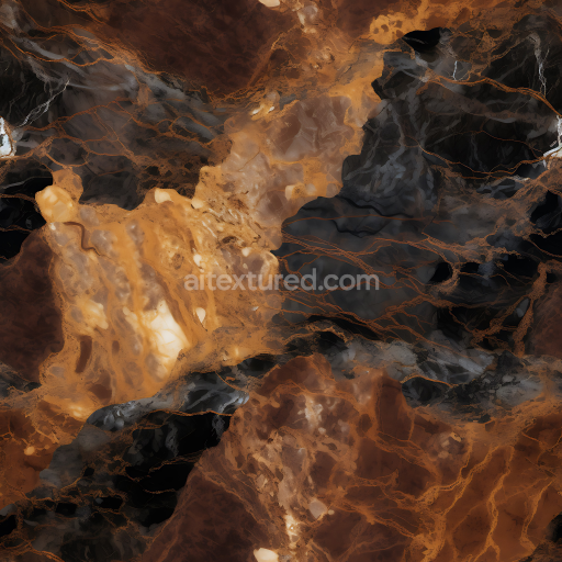 Seamless 3D Brown and Black Marble PBR Texture with Fiery Veins and Polished Finish