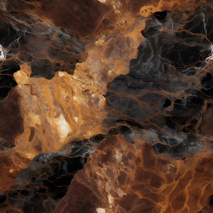 Brown and Black Marble with Fiery Veins and Polished Finish seamless PBR texture preview