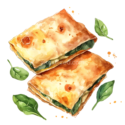 Watercolor Style Breakfast Bourekas with Cheese and Spinach PNG Graphic