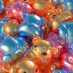 seamless Seamless 3D Inflated Foil Balloon Bear PBR Texture in Metallic Orange, Blue, & Pink texture 8k free download PBR