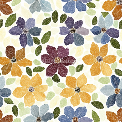 Seamless 3D Mosaic PBR Texture Featuring Colorful Ceramic Floral Tiles texture preview