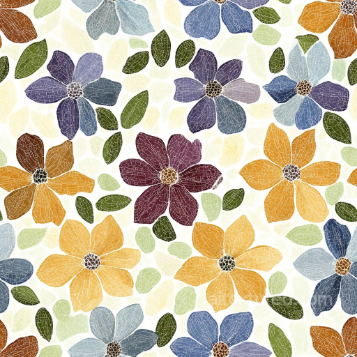 Mosaic PBR Texture Featuring Colorful Ceramic Floral Tiles seamless Mosaic PBR texture