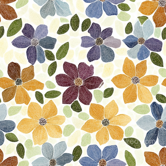 Mosaic PBR Texture Featuring Colorful Ceramic Floral Tiles Mosaic texture preview