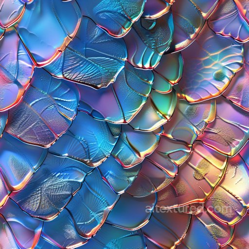 Seamless 3D PBR Glossy Iridescent Scale Texture with Multicolor Highlights texture preview