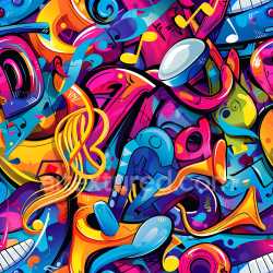 seamless Seamless 3D PBR Graffiti Texture Featuring Colorful Abstract Musical Instruments texture 8k free download PBR