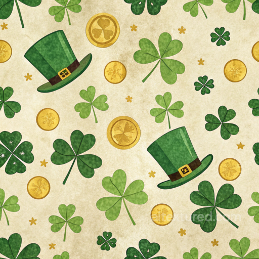 with St Patrick Shamrocks, Gold Coins, and Green Hats seamless St patrick digital paper bundle PBR texture