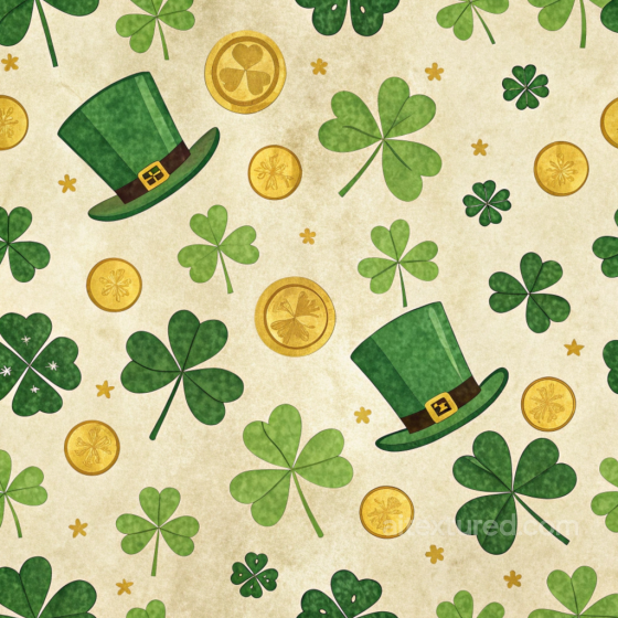 with St Patrick Shamrocks, Gold Coins, and Green Hats St patrick digital paper bundle texture preview