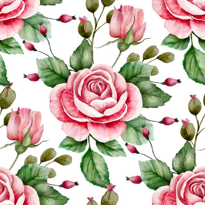 Pink Rose Watercolor Floral Pattern seamless PBR texture preview