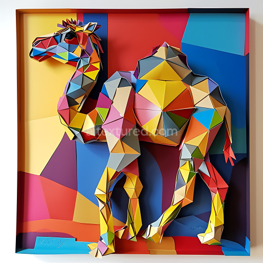 Seamless 3D PBR Texture of Vibrant Geometric Camel Pattern with Origami Style