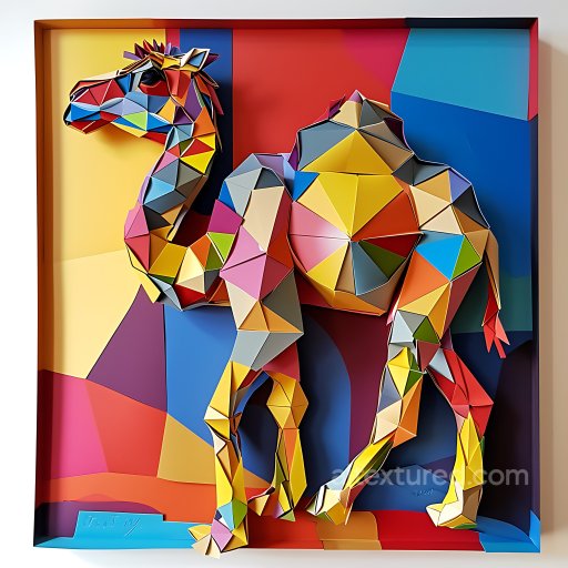 Animal - Seamless 3D PBR Texture of Vibrant Geometric Camel Pattern with Origami Style texture preview