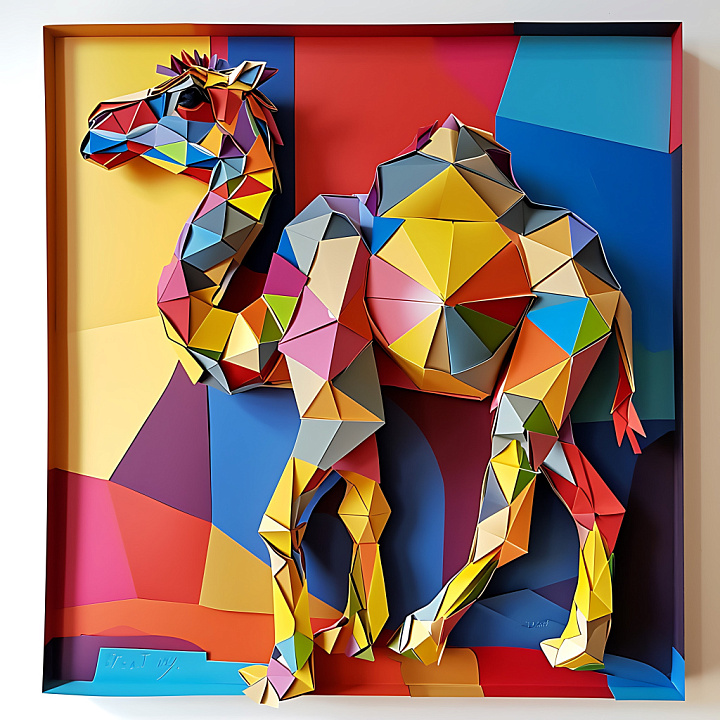 Animal of Vibrant Geometric Camel Pattern with Origami Style seamless PBR texture preview