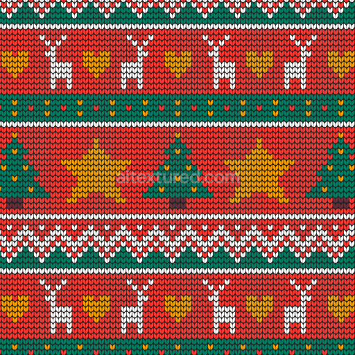Seamless 3D PBR Knitted Christmas Sweater Texture with Reindeer and Tree Patterns