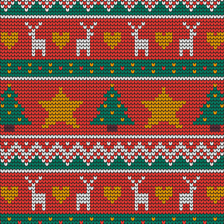 Knitted Christmas Sweater with Reindeer and Tree Patterns seamless PBR texture preview