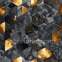 seamless Seamless 3D Black Marble and Gold Tiles PBR Texture with Hexagonal Pattern texture 8k free download PBR