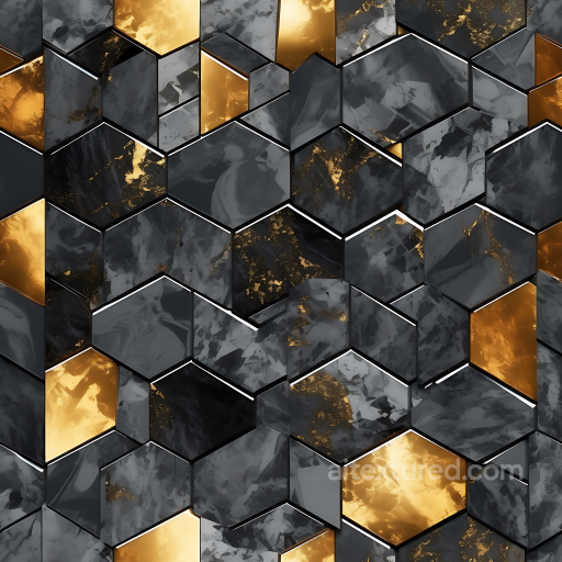 Black Marble and Gold Tiles PBR Texture with Hexagonal Pattern seamless Marble PBR texture