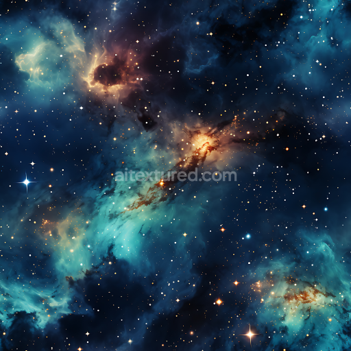 Seamless 3D cosmic nebula PBR texture with glowing blue and orange stars