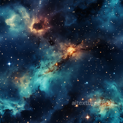 cosmic nebula PBR texture with glowing blue and orange stars seamless Star, space, planets PBR texture
