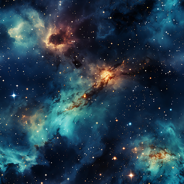 Cosmic Nebula With Glowing Blue And Orange Stars seamless PBR texture preview