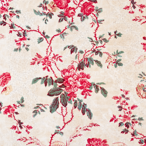 Seamless 3D PBR Textile Texture Featuring Red Wild Flower Pattern on Cream