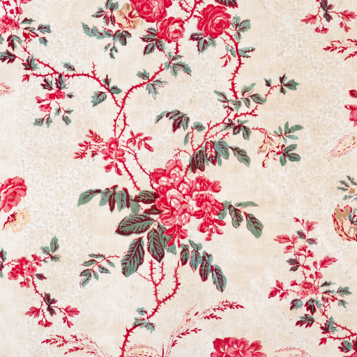 Textile Texture Featuring Red Wild Flower Pattern on Cream seamless Wild Flower  PBR texture
