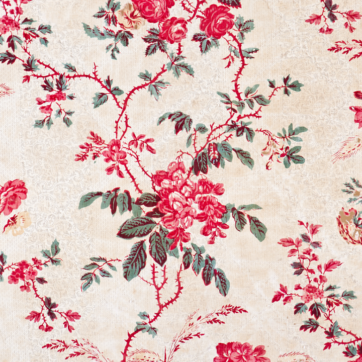 Textile Featuring Red Wild Flower Pattern on Cream seamless PBR texture preview